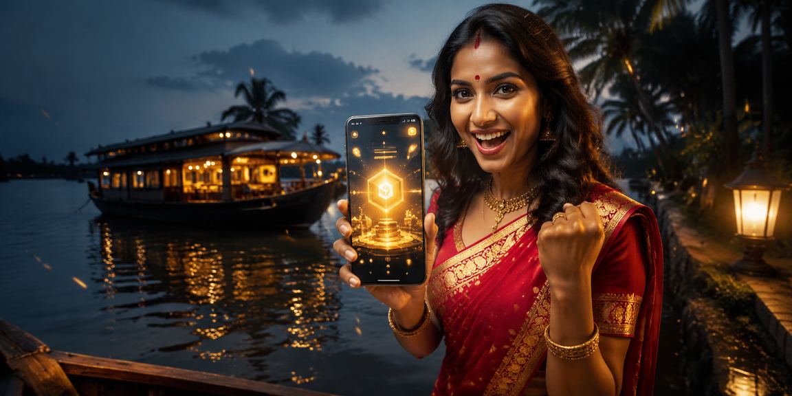 Player enjoying Teen Patti on mobile in Kerala with cricket-themed ambiance